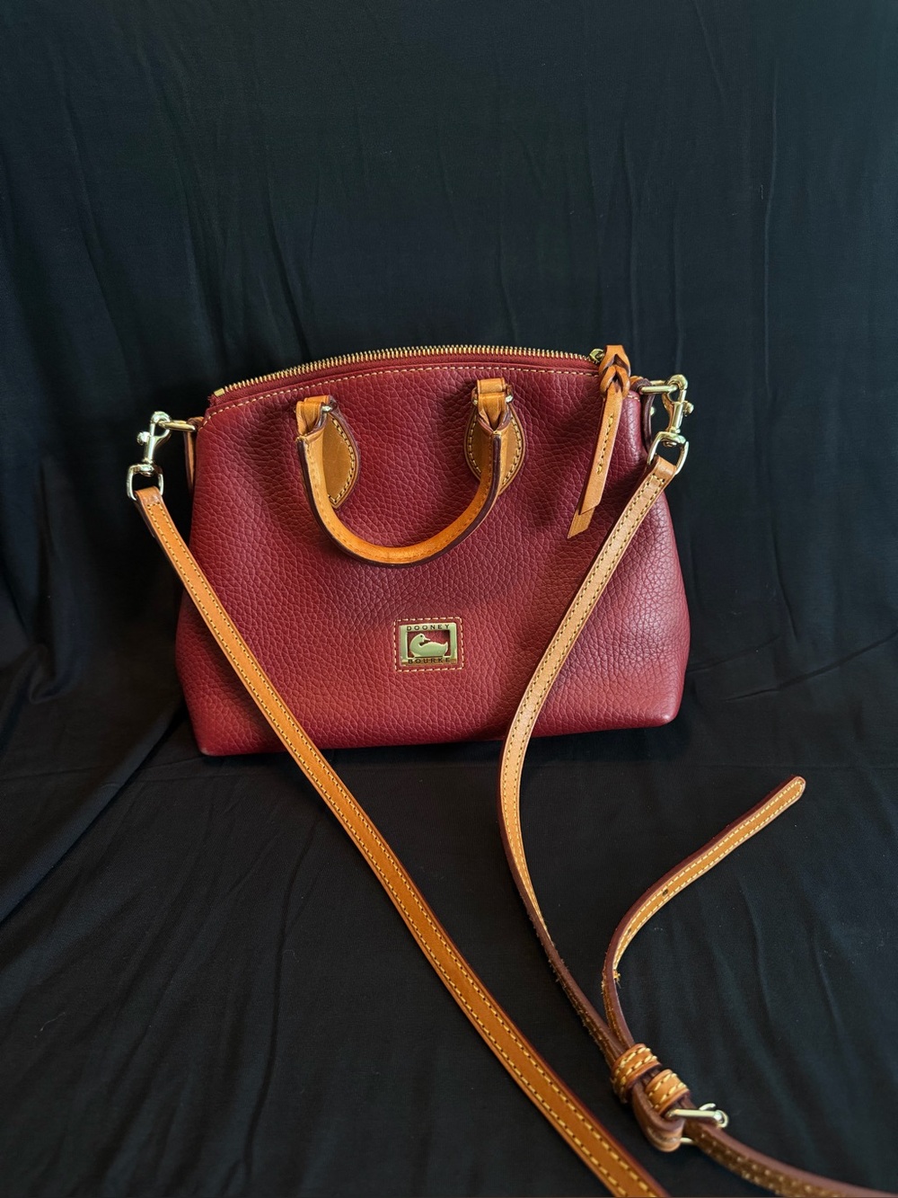 Dooney & Bourke Burgundy Pebbled Leather Crossbody Satchel